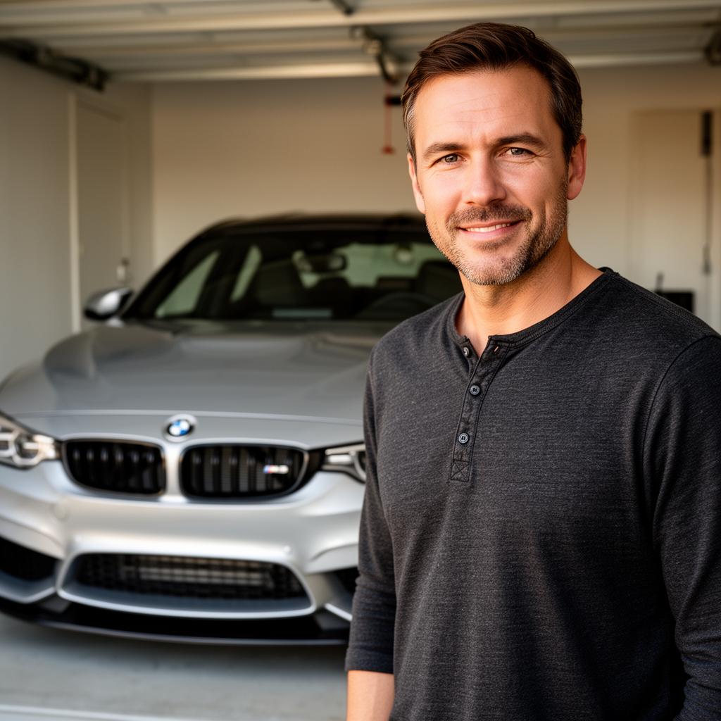 BimmerInsurance founder standing next to a modified BMW M3